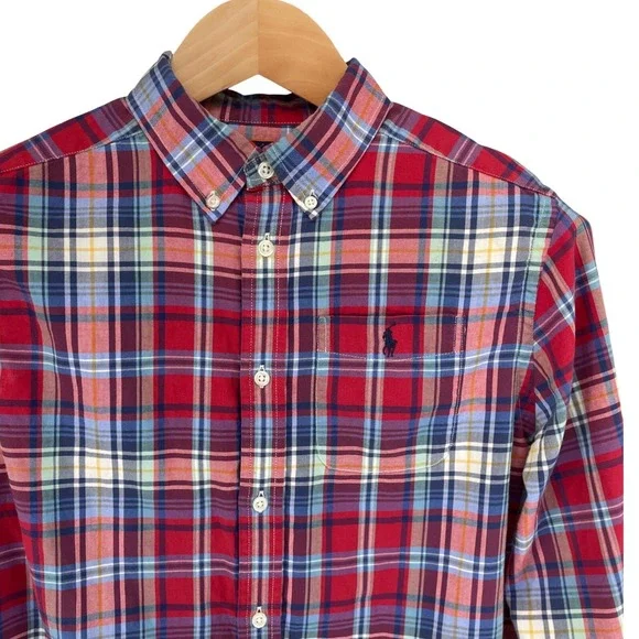 Ralph Lauren Boys Plaid Button Shirt Long Sleeve Red Blue Yellow Size XL 18 20 - Picture 1 of 6